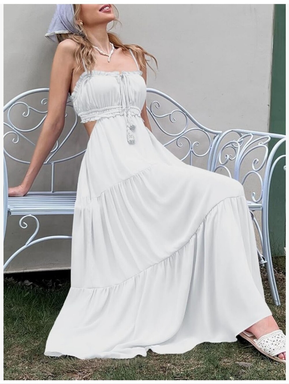 Boho White Tiered Cut Out Maxi Dress
